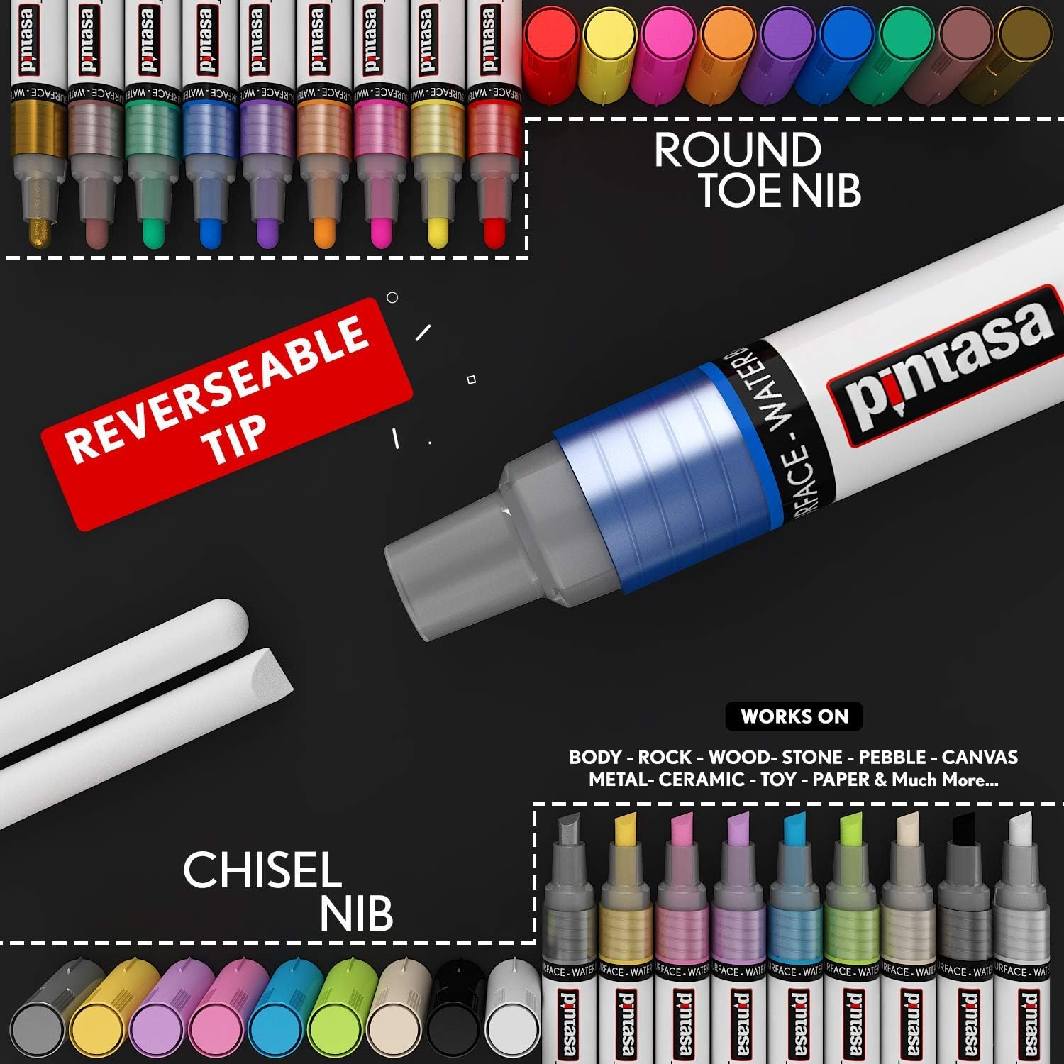 PINTASA Acrylic Paint Pens Set of 18 - Professional Acrylic Markers & Felt Tip Pens for Canvas Fabric, Glass, Wood & Ceramic - Image 3