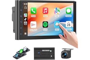 7" Double Din Car Stereo with Wireless CarPlay & Android Auto, Touchscreen Car Radio with Bluetooth 4.1, HD Backup Camera, Mi