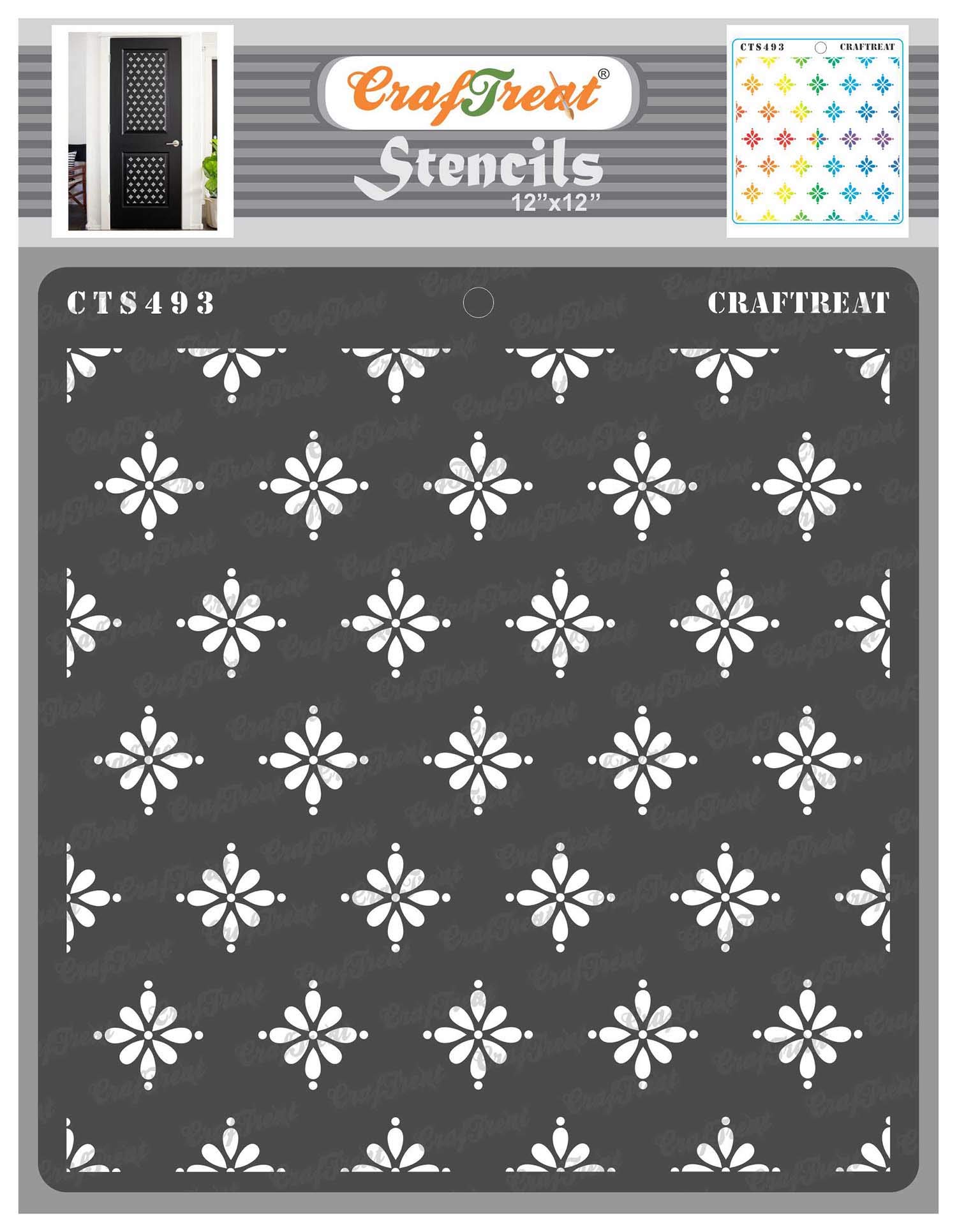 CrafTreat Reusable Wall Pattern Stencils for Painting on Wood, Wall, Tile, Canvas, Paper, Fabric and Floor - Dotting Daisies - 12x12 Inch - DIY Art and Craft Stencils Pattern for Painting