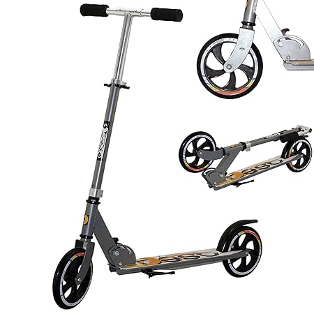 Best Sporting Scooter 200er Rolle, dreifach höhenverstellbarer 92-96 - 102 cm Kickscooter, Tretroller mit Ständer in den Farben: schwarz, Silber oder weiß
