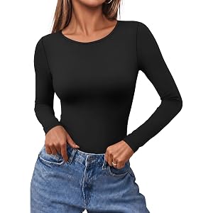 Ekouaer Long Sleeve Shirts for Women Scoop Neck Tight Slim Basic Fitted Top | Casual Lightweight Thermal Undershirts, Workout