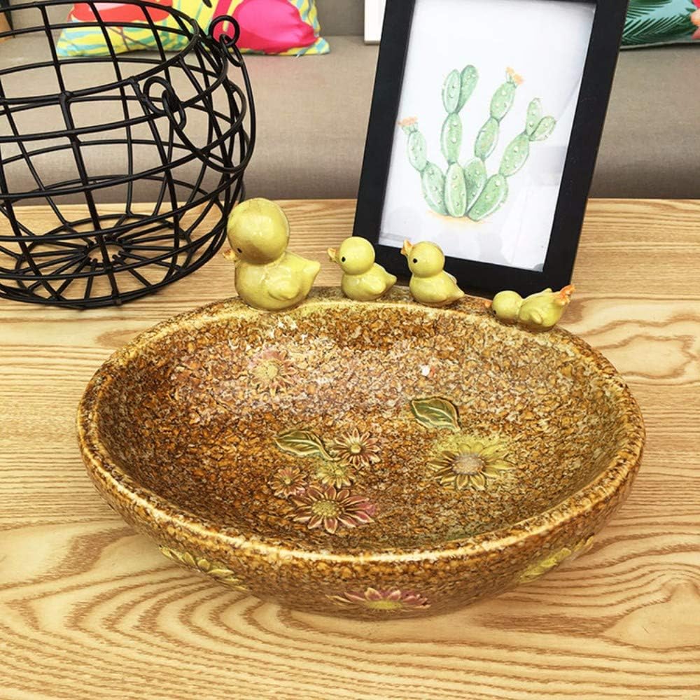 PatTheBot Soap Dish Ceramic Vivid Yellow Ducks Round Handmade Original Design Retro Antique Rural Style Multi-Functional Creative Vintage Home Decoration For Bathroom Kitchen Living Room Hotel