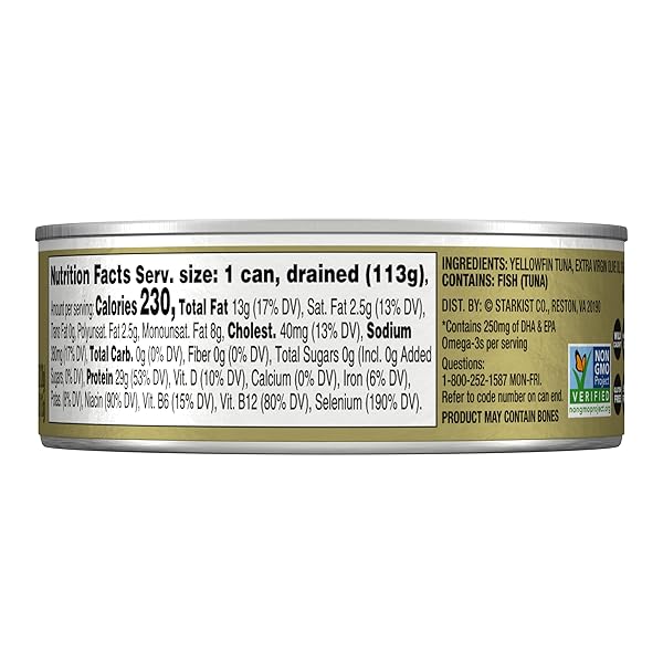 STARKIST E.V.O.O. SOLID YELLOWFIN TUNA IN EXTRA VIRGIN OLIVE OIL, 4.5 OZ (4 PACK) CANNED TUNA FISH, WILD CAUGHT, GLUTEN FREE, READY TO EAT, PERFECT FOR SALADS, KETO MEALS AND SNACKS