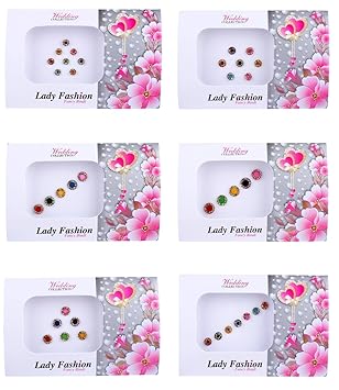 Lady Fashion Multi Color Nug Border Fashionable Bindi Combo of 6 Pcs