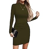 Missufe Women's Mock Neck Long Sleeve Ruched Bodycon Dress Casual Sheath Double Lined 2025 Dresses