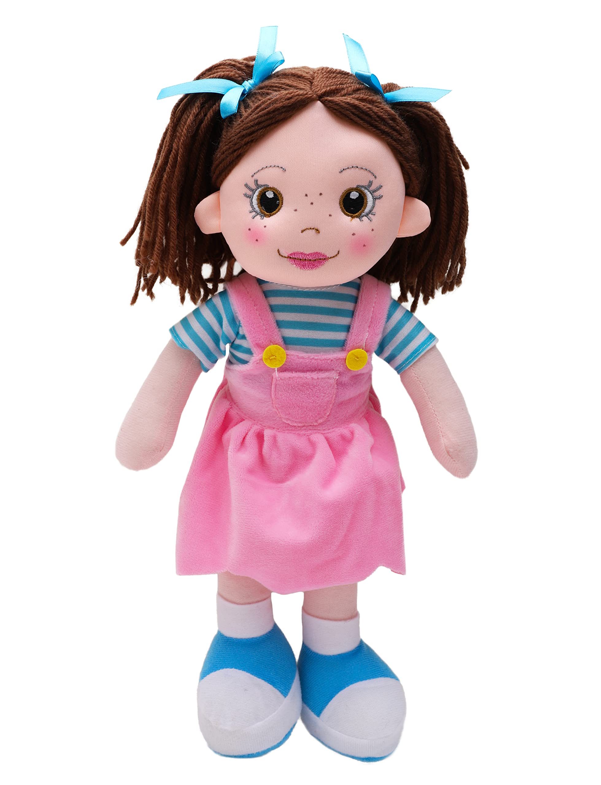 Toyland® 35cm Plush Ragdoll in Pink Pinafore Dress - Kids Soft Toy Dolls - Age 18m +