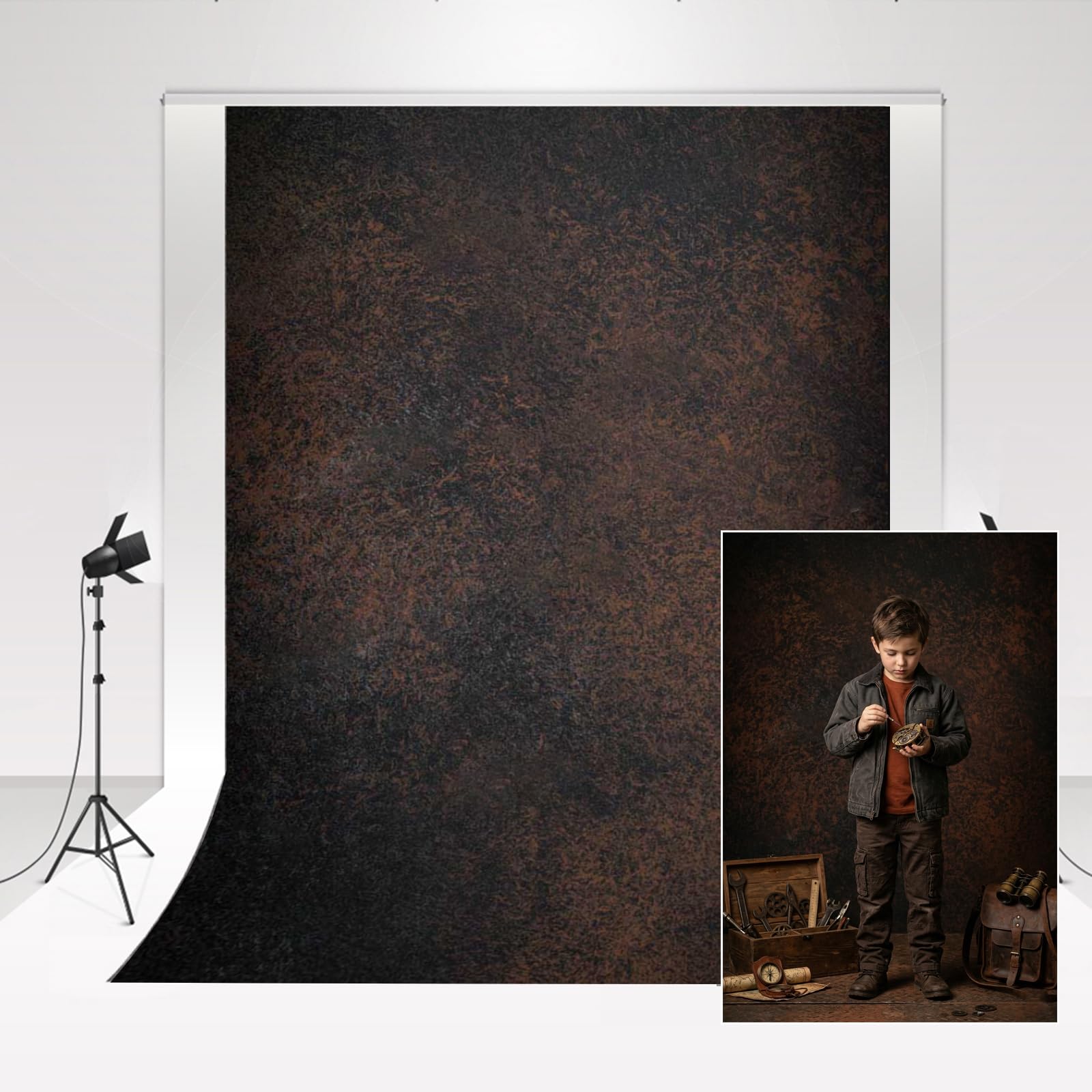 Kate Studio Backdrop for Photography Black Brown 1.5x2.2m/5x7ft Retro Mottled Wall Photo Booth Backdrop Reddish Brown Rust Heavy Industrial Style Wedding Photocall Background — image 1