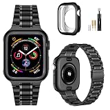 MioHHR Solid Stainless Steel Band Compatible with Apple Watch 46mm (Series 11 10), Metal Strap with Soft TPU Case for iWatch Series 11/10 46mm Women and Men, Black