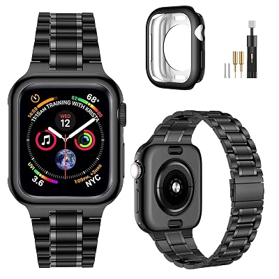 MioHHR Solid Stainless Steel Band Compatible with Apple Watch 46mm (Series 11 10), Metal Strap with Soft TPU Case for iWatch Series 11/10 46mm Women and Men, Black