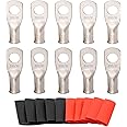 SVAAR 10pcs 6 AWG - 5/16'' Tinned Copper Cable Lugs Wire Lugs UL Listed 6 Gauge Ring Terminal Wire Lugs Battery Cable Ends Heavy Duty Closed End Crimp Connectors with 10pcs 3:1 Heat Shrink Tubings