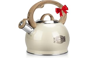 Hauce Radio Teapot for Stovetop, 2.1 Quart Stove Top Whistling Tea Kettle, Teapot Kettles with Food Grade Stainless Steel and Wood Pattern Folding Handle, Suitable for All Heat Sources