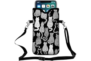 ZELANO Phone Sleeve for Men Women Neoprene Phone Bag Phone Pouch Case with Crossbody Strap/Neck Lanyard for iPhone 15/14 pro max, Android(Cats Printed)