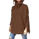 yoeasy Women's Turtleneck Oversized Long Batwing Sleeve Pullover Sweater Spilt Hem Knit Sweater