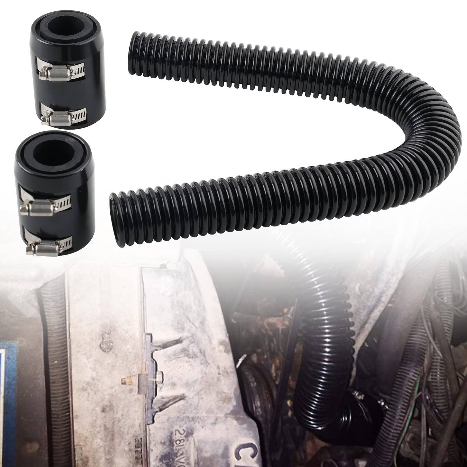 Photo 1 of BAGARAATAN Universal 24" Flexible Radiator Hose Stainless Steel Universal Water Hoses Adapter Coolant Radiator Hose Kit Could be Used with 1-1/4", 1-1/2", 1-3/4" or 1-5/8" Radiator Necks (Black)