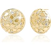 Sonateomber Chunky Statement Round Stud Earrings for Women, Vintage Trendy CZ Rhinestone Circle Cookie Textured Nugget Earings Prom Wedding Accessories Fashion Jewelry Gift