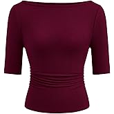 PRETTYGARDEN Womens Summer Short Sleeve Tops Boat Neck Ribbed Knit Slim Fit T Shirt Casual Basic Top 2026 Spring Clothes