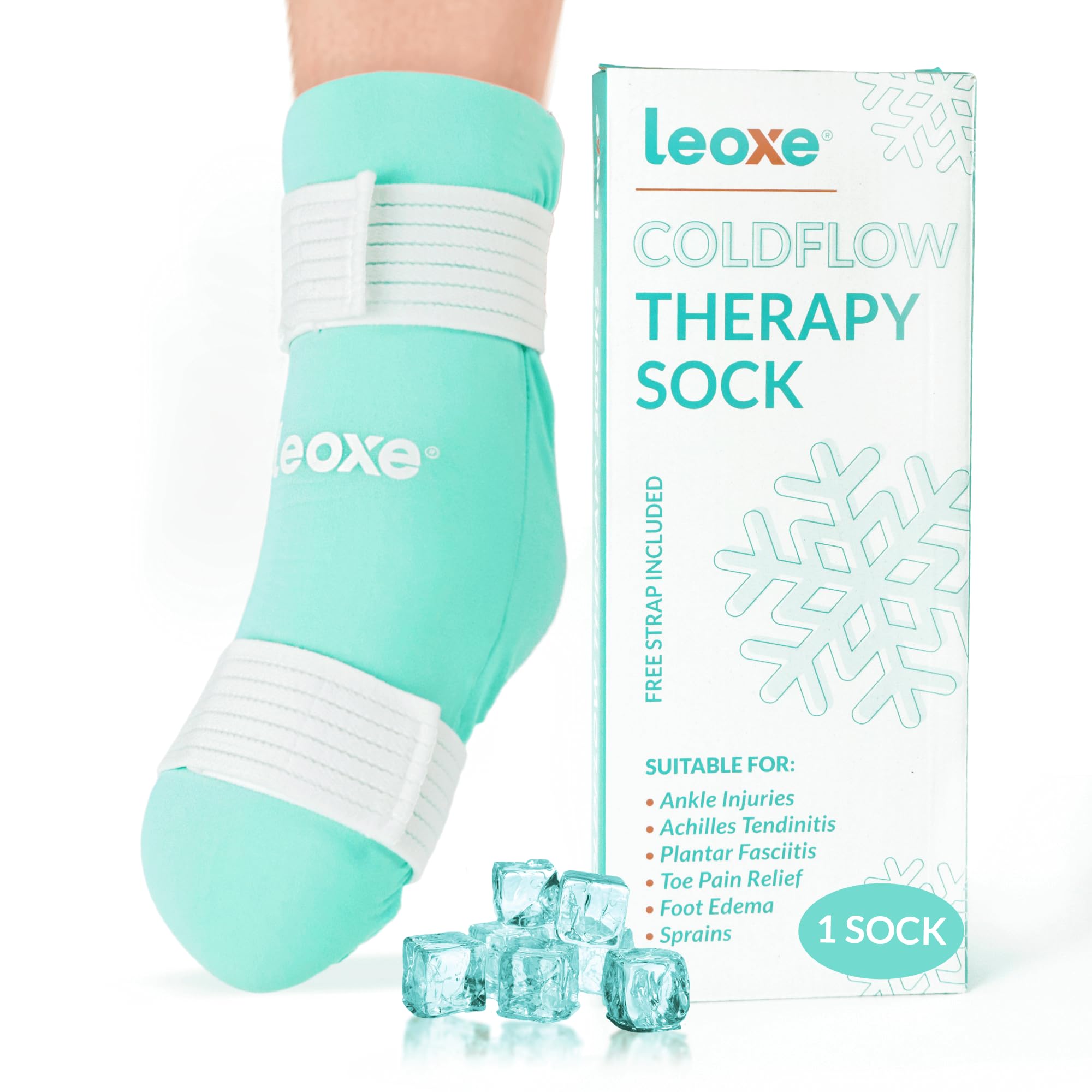 LEOXE Ankle Foot Ice Pack Wrap, Reusable Cold Therapy Gel Sock for Injuries, Sprained, Swelling, Toe Pain, Foot Edema, Plantar Fasciitis, Achilles Tendonitis Pain Relief & Surgery Recovery