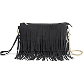 HOXIS Fringe Cross Body Bag Womens Small Shoulder Bag Top Zip Wristlet