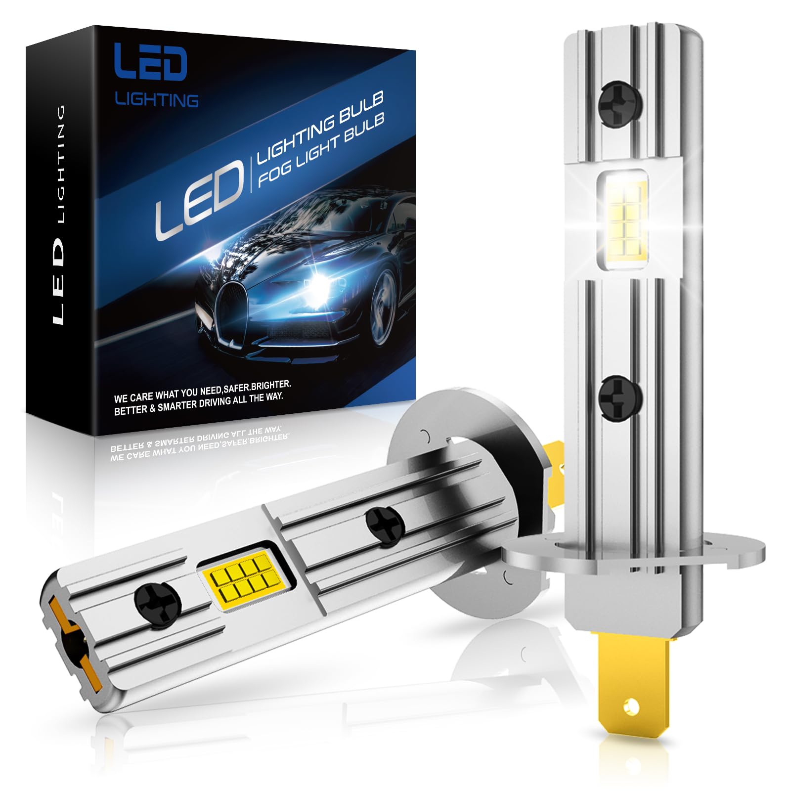 BLLIXYYN H1 Bulbs, 2024 16000LM Super Brighter High Power H1 Light Bulb, 6500K Cool White Mini Size H1 Fog Light, Plug & Play, Pack of 2