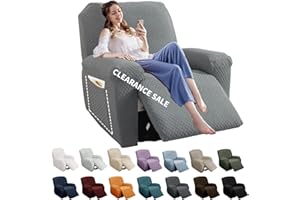 YEMYHOM 4 Pieces Stretch Recliner Slipcover Latest Jacquard Recliner Chair Cover with Side Pocket Anti-Slip Fitted Recliner Cover Couch Furniture Protector with Elastic Bottom (Recliner, Light Gray)