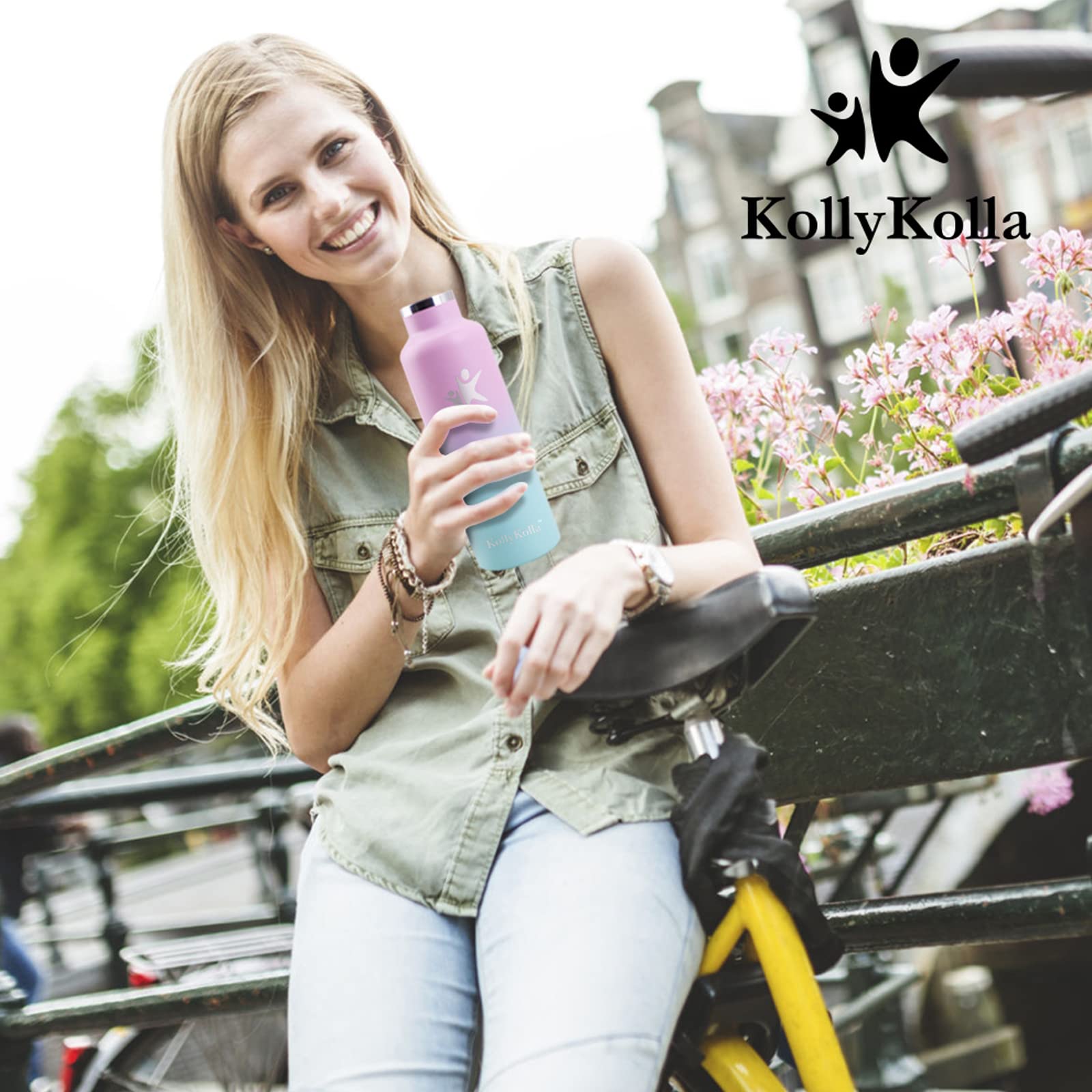 KollyKolla Trinkflasche Edelstahl 1L, Vakuum Thermosflasche, Wasserflasche mit Strohhalm, Auslaufsicher, BPA-Frei Trinkflasche Kohlensäure Geeignet für Erwachsene, Uni, Gym, Sport, Fahrrad, Camping 6