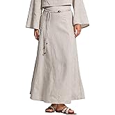 Amazhiyu Women's 100% Linen A-line Maxi Skirt with Matching Belt Summer Casual