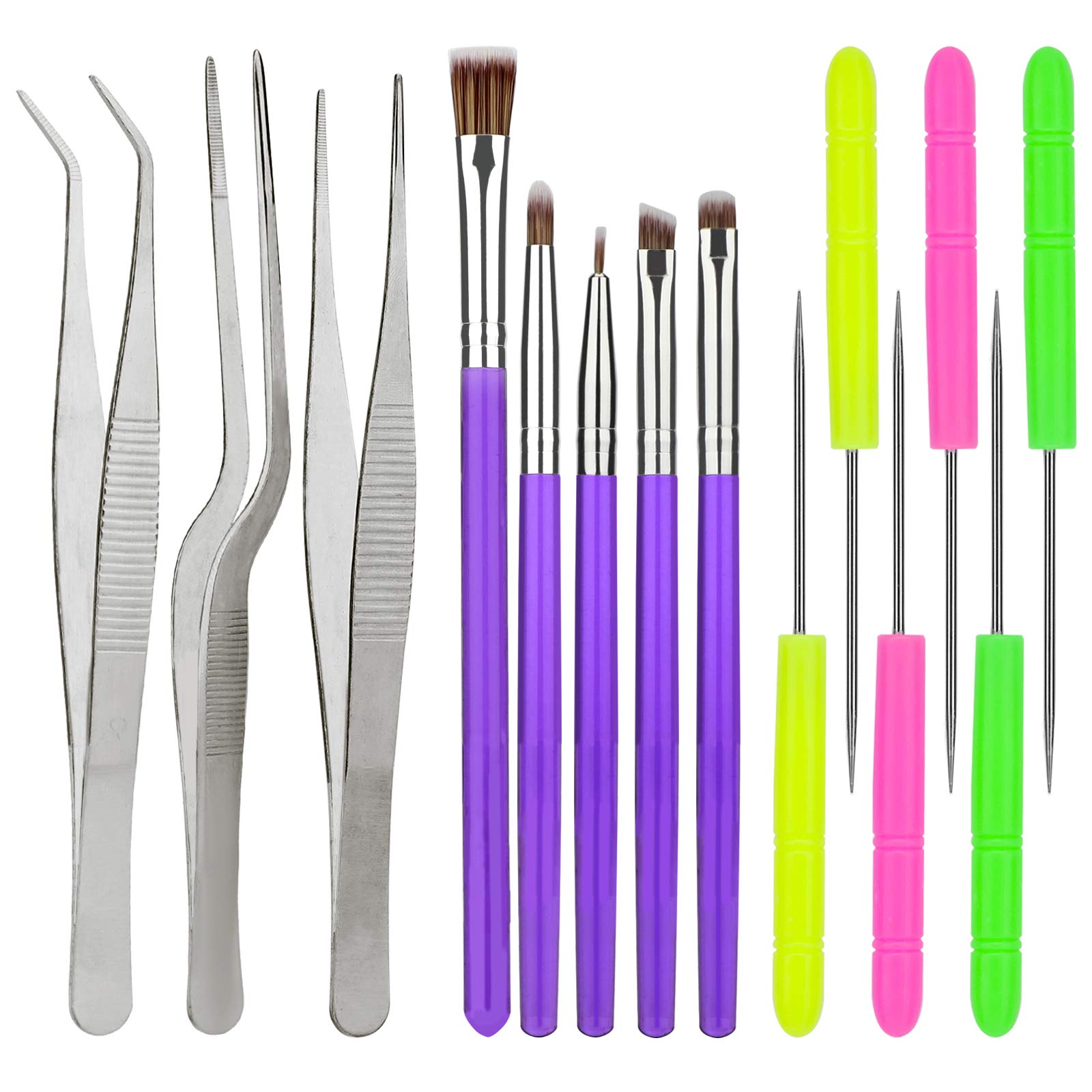 AIEX 14pcs Cake Decorating Brushes Cake Brushes Set Tools Needle Scribers Decorating Brushes Straight and Curved Tweezers for Bakery Cookie Pastry Supplies Set