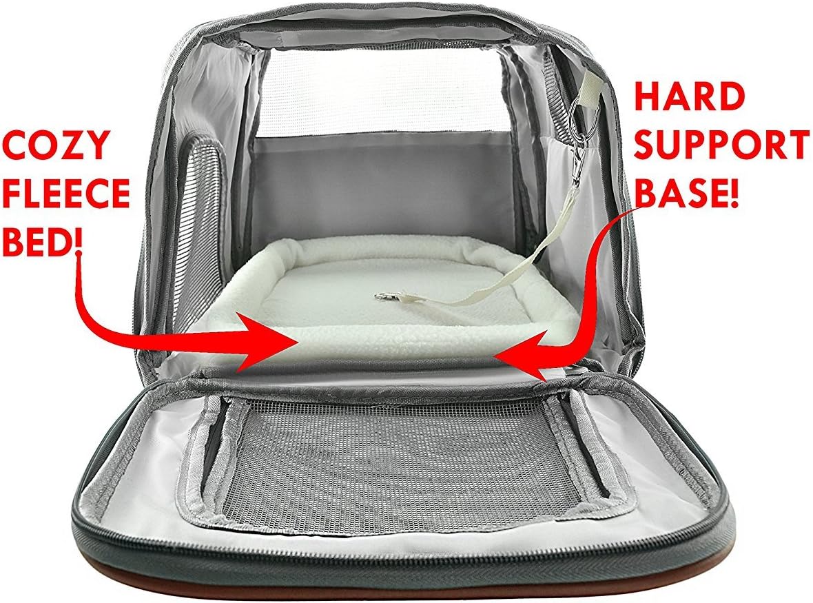 E Ess & Craft Soft Cat Carrier, Front Loading Airline Approved Pet Carrier with Sturdy Bottom & Soft Fleece Bedding, Ventilated Travel Carrier with Faux Leather Top Handle and Zipper Locks : Pet Supplies