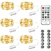 HXWEIYE 6 Pack Fairy Lights Battery Operated with Remote & Timer, 7ft 20LED Mini Firefly Starry Lights Mason Jar Lights for Indoor Outdoor Bottle Tree Party Wedding Thanksgiving(Warm White)