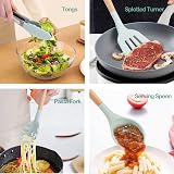 FIOUSY 12-Piece Silicone Kitchen Utensil Set with Wooden Handle Green view 6