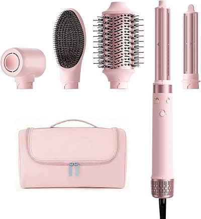 MESCOMB 5 in 1 Dual Voltage Hair Styler Ionen Föhn & Airstyler Set mit Aufsätzen, Schnelltrocknend,Lockenstab,Glätten, Volumen, Ohne Hitzeschäden | 100–240V für weltweite Reisen mit Reisetasche
