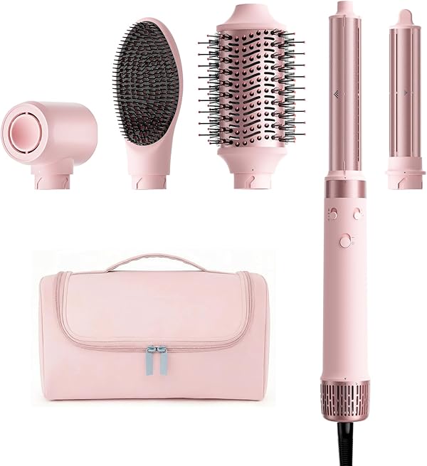 MESCOMB 5 in 1 Dual Voltage Hair Styler Ionen Föhn & Airstyler Set mit Aufsätzen, Schnelltrocknend,Lockenstab,Glätten, Volumen, Ohne Hitzeschäden | 100–240V für weltweite Reisen mit Reisetasche