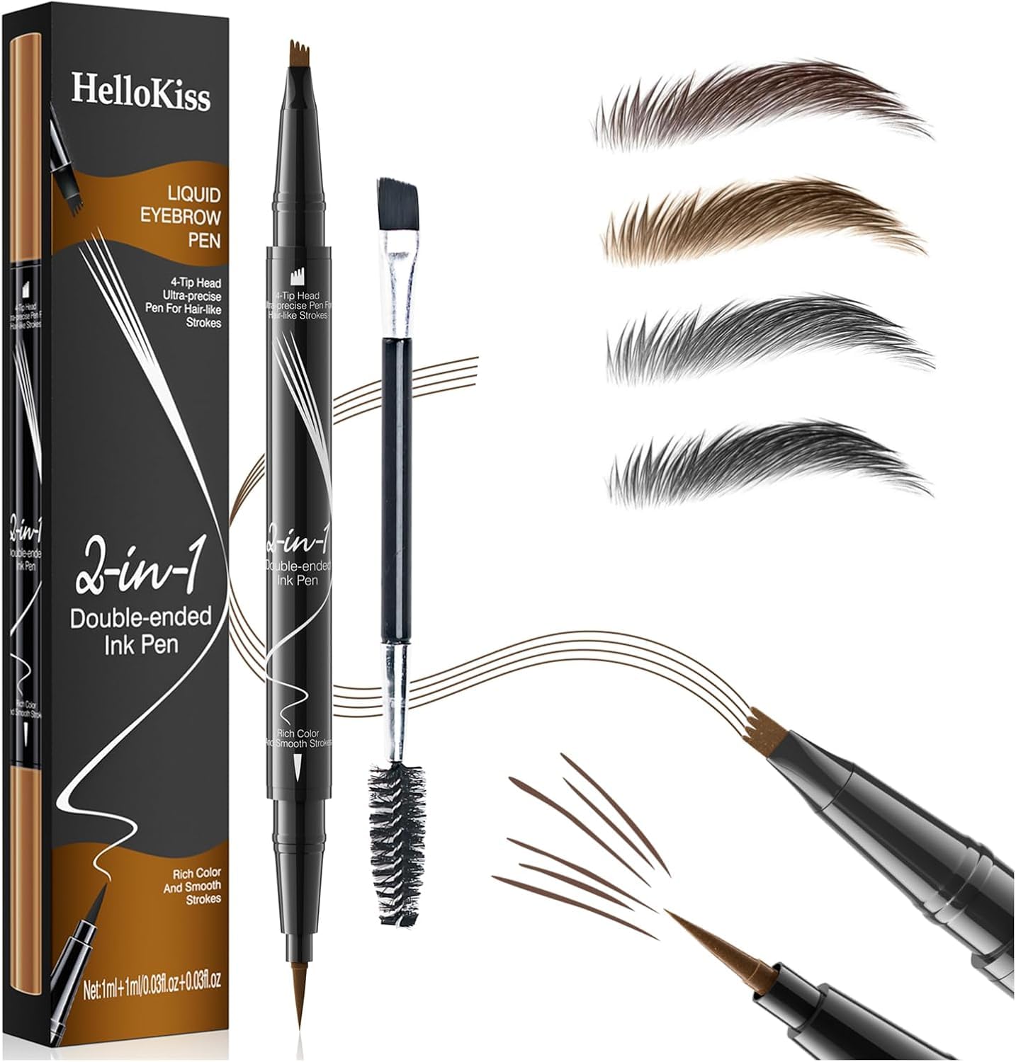 Eyebrow Pencil, Microblading Eyebrow Pen, 2-in-1 Dual-Ended Brow Pencil with Micro-Fork-Tip & Precise Brush, Waterproof Eye Brow Pencil for Natural Hair-Like Brows, Shapes, Last All-Day (Light Brown)