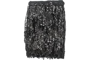 Yalulu 6.5 Yards/Lot 30CM Encryption Sequins Lace Tassel Fringe Trim for DIY Latin Dance Stage Costume Decor (Black)