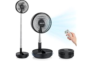 Belife X8 Portable Fan, 7200mAh Battery Powered Rechargeable, Oscillating USB Desk Floor Fan with Remote, Foldable Telescopic Fan for Home Bedroom Sleeping Office Camping Travel, 7.7" (Black)