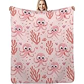 YCZWYXX Octopus Blanket Gifts for Women Kids, Cute Pink Cartoon Octopus and Coral Print Fleece Blankets, Cozy Plush Flannel Throw for Couch, Bed, Living Room Decor 50"x60"