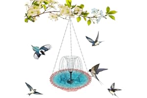 Solar Cascade Hanging Bird Bath Fountain - Solar Powered Cascading Outdoor Water Fountain, Hanging Hummingbird Bird Shower Ba