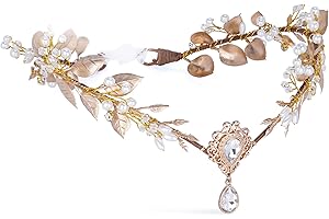 MOSTORY Gold Fairy Flower Headband - Renaissance Leaf Crown Woodland Elf Headpiece Forest Floral Tiara for Women Renfaire Halloween Cosplay Fantasy Photography