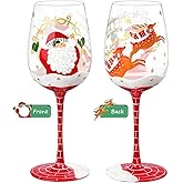 NymphFable Hand Painted Wine Glass 15oz Santa Claus Christmas Elk Deer Snowflake Xmas Christmas Gift for Family Friend(1 piece)