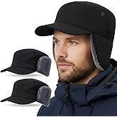 Jeere 2 Pcs Men's Waterproof Winter Hat with Visor Warm Earflaps Winter Trapper Hat Fully Lined Faux Fur Baseball Cap