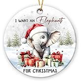 Elephant Christmas Ornament 2025, Holiday Animal Lover Gifts for Friends, Family, Cute White Elephant Gifts for Women Men, Ceramic Ornament for Christmas Tree Decorations