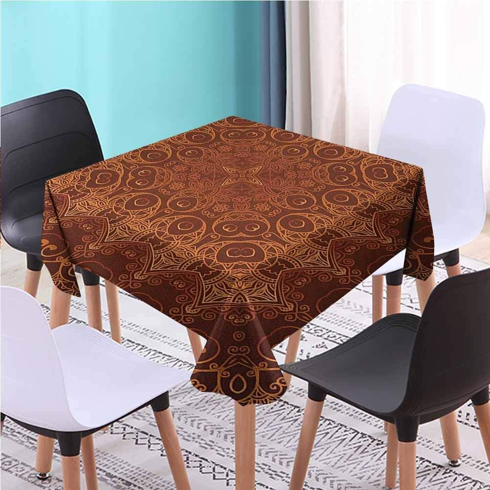 Antique Washable Square Tablecloth, Vintage Lacy Persian Arabic Pattern from Ottoman Empire Palace Carpet Style Art Orange Brown Cart Table Cloths, 40x40 Inch