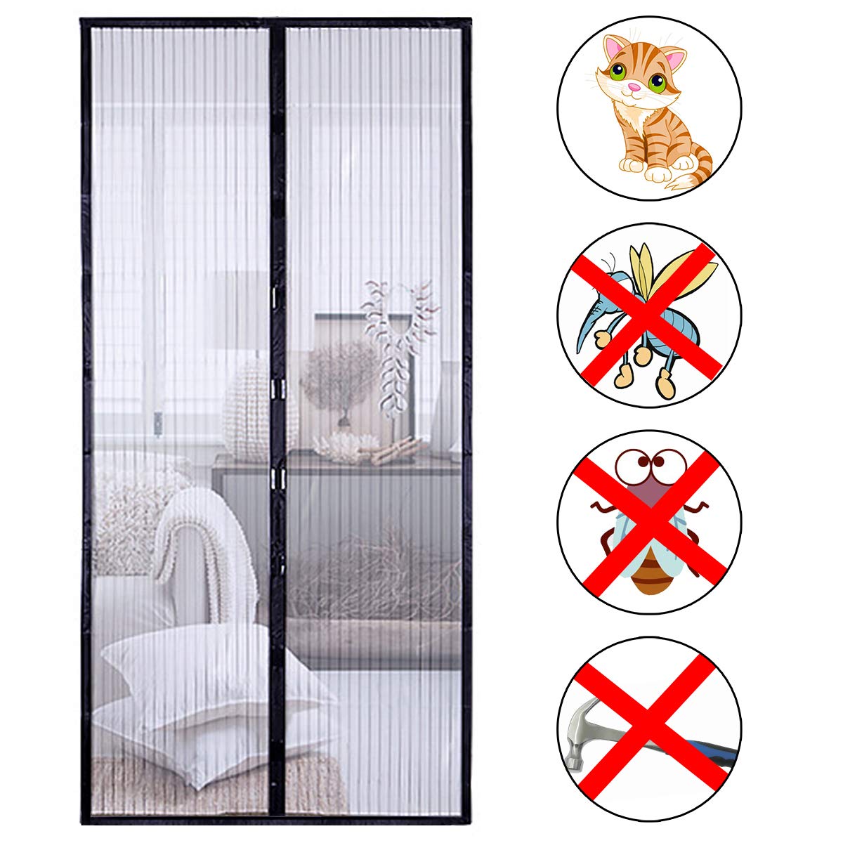 SROL Fly Mosquito Screen Door with Powerful Easy