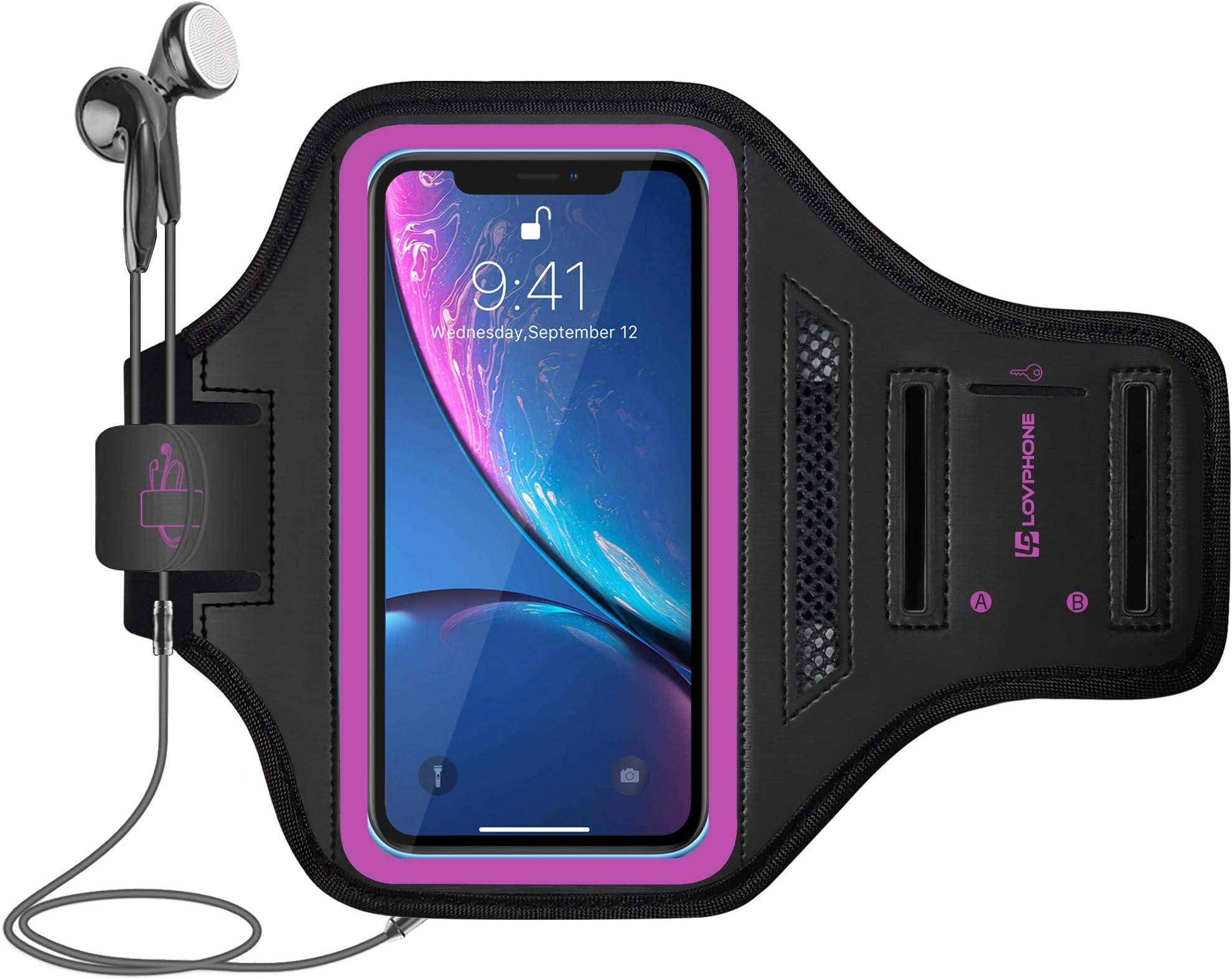 LOVPHONE iPhone 14 Pro/14/ 13 Pro/13/ 12 Pro/12/ 11 Pro Max/11 Pro/ iPhone Xs Max/XR Armband,Waterproof Sport Outdoor Gym Case with Running Key Holder Card Slot Phone Case Bag Armband (Rosy)