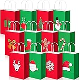 Tenceur 60 Pcs Christmas Gift Bags Bulk 12 Designs Holiday Kraft Paper Goody Treat Candy Bags with Handles Reusable Small Party Favors Wrapping for Xmas New Year Wedding Birthday Party Supplies