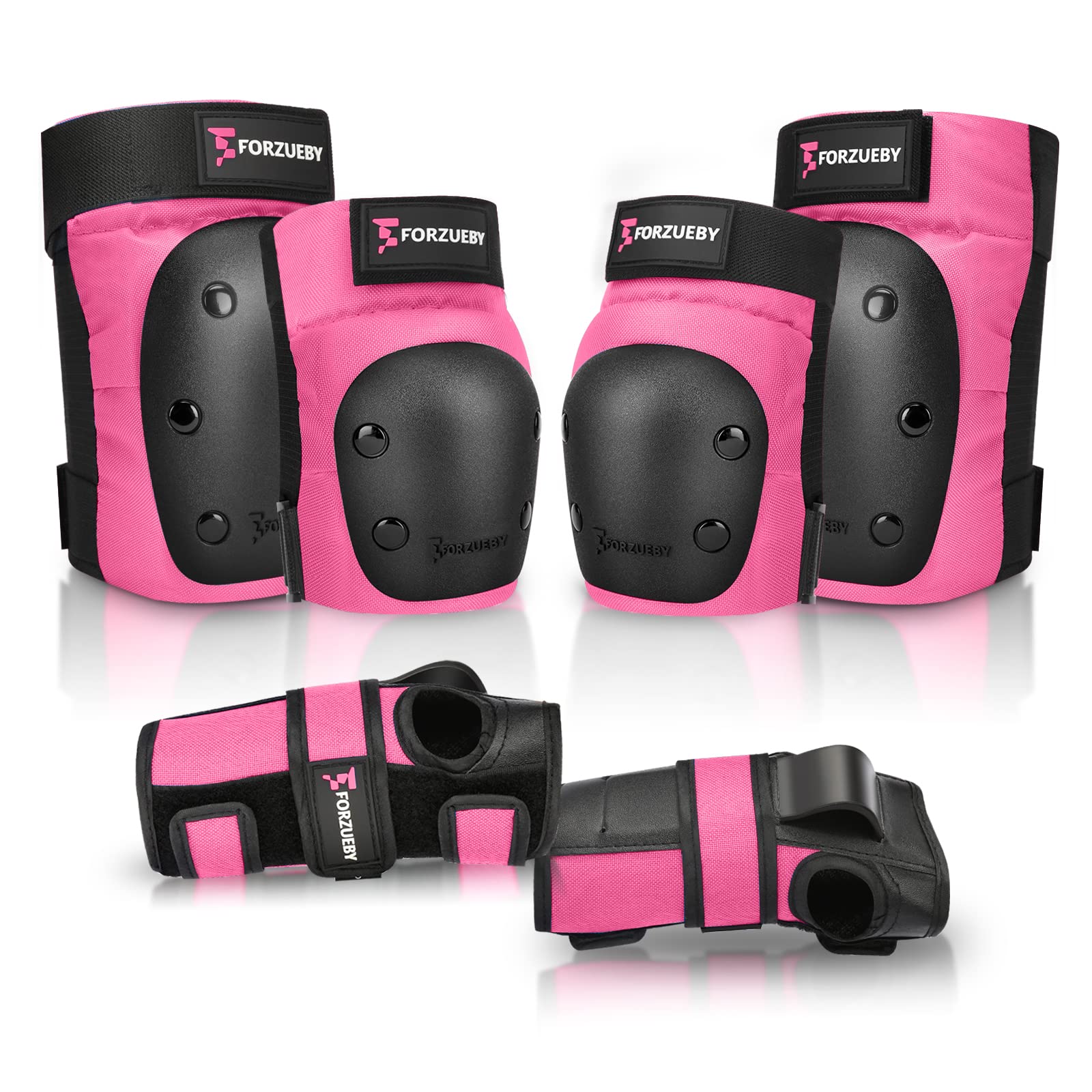Forzueby Adult/Kids Knee Pads Elbow Pads Wrist Guards 6 in 1 Protective Gear Set for Inline Roller Skating Skateboarding Scooter BMX etc