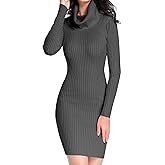 v28 Sweater Dress for Women Ribbed Knit Fitted midi Sexy Fall Winter Bodycon Cowl Neck Dresses