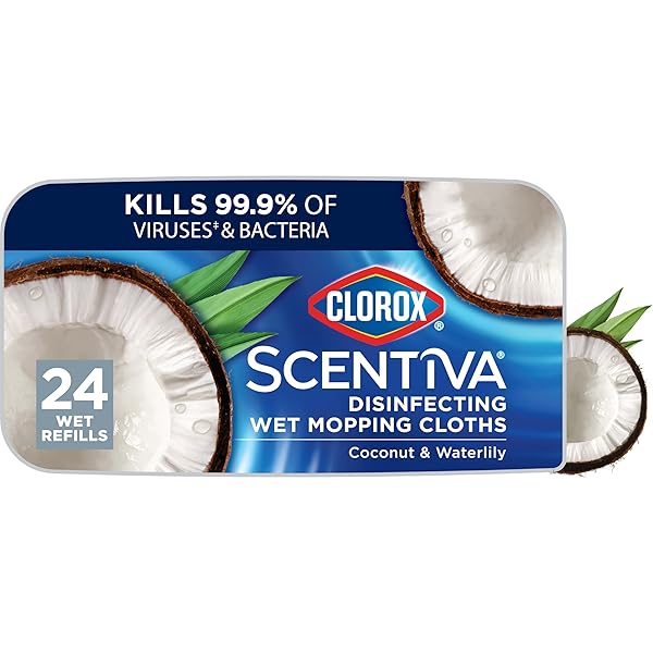 CLOROX SCENTIVA DISINFECTING WET MOPPING CLOTHS, COCONUT AND WATERLILY, 24 REFILLS (PACK MAY VARY)