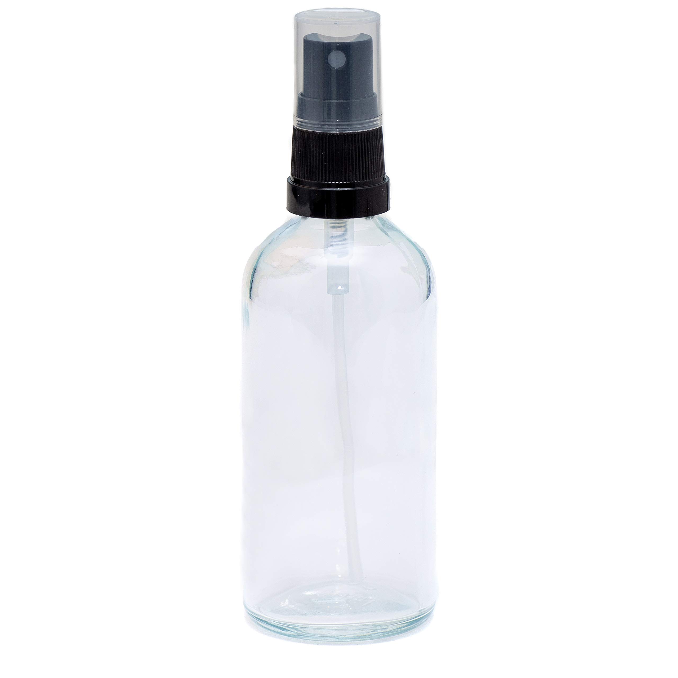 Aura 100ml CLEAR Glass Bottles with Black ATOMISER Sprays - PACK of 8