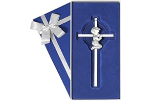 Baby Wall Cross Baptism Gifts for Boy, 6-inch Silver Praying Girls Baptism Crosses for First Holy Communion Christening and D